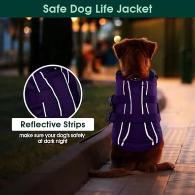 Kuoser Dog Life Jacket High Flotation, Reflective Dogs Life Vest for Swimming Boating, Adjustable Small Medium Large Dog lifejacket, Lightweight Dogs Life Preserver Rescue Handle Spring Summer Pool - Image 5