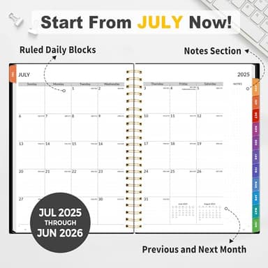SUNEE 2025-2026 Appointment Book, Quarter-Hourly, Weekly & Monthly - from July 2025 to June 2026, 8.5"x11" Academic Planner, Flexible Cover, Note Pages, Bookmark, Spiral Binding, Black - Image 3