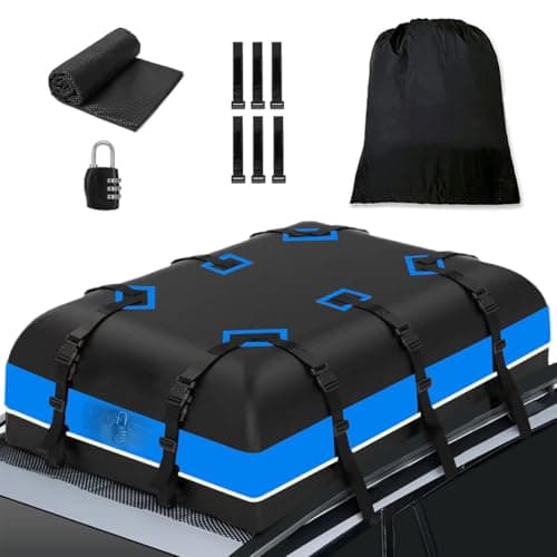 Car Rooftop Cargo Carrier Bag, 15 Cubic Feet Waterproof Car Luggage Roof Carrier for top of All Vehicle, Including Anti-Slip Mat, Storage Bag, 6 Door Hooks, Luggage Lock - Image 1