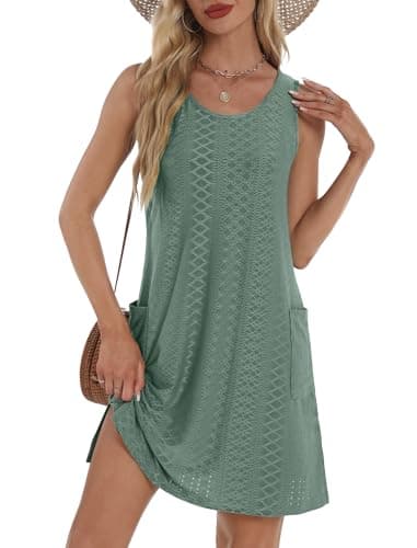 BKRIVE Summer Dresses for Women 2025 Trendy Casual Loose Sleeveless Dress Sundresses with Pockets Swimsuit Coverup Teal Green M - Image 1
