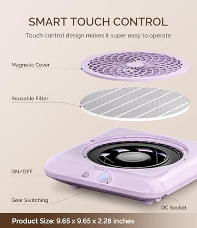 MelodySusie Nail Dust Collector,SproF Professional 4500 RPM Nail Vacuum Fan Vent Dust Collector with 3 Suction,Touch Control,Powerful Suction Nail Tech Tools Manicure Accessories for Nail Salon,Home - Image 5
