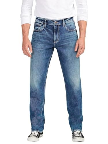 Silver Jeans Co. Men's Eddie Athletic Fit Tapered Leg Jeans, Dark Wash SOC344, 42W x 34L - Image 1