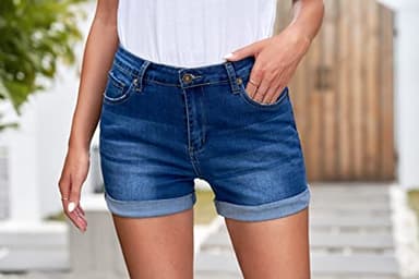 LookbookStore Denim Jean Shorts for Women Summer High Waisted Rolled Hem Cuffed Classic Boyfriend Denim Jean Shorts Star Sapphire Blue Size L - Image 4