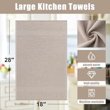 Homaxy Premium Kitchen Towels(18”x 28”, 6 Pack), Large Cotton Kitchen Hand Towels, Flat and Terry Dish Towels, 380 GSM Highly Absorbent Tea Towel Set with Hanging Loop, Khaki - Image 9