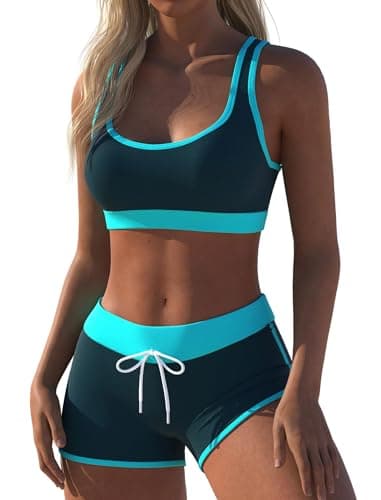 Womens Sport Two Piece Swimsuits Racerback Tops Boyshort Bottom Swimwear Bathing Suit(XL,Green) - Image 3