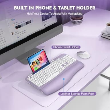 Wireless Keyboard and Mouse Combo, Wave Keys Full-Sized Ergonomic Keyboard with Cushioned Plam Rest, Phone Holder, Comfortable Natural Typing, 2.4G Cordless Set for Computer, Laptop, PC, Mac, Windows - Image 7