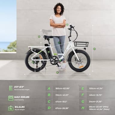 isinwheel U7 Electric Bike for Adults, 750W Peak 20 mph Cargo Ebike Adult Electric Bicycles 55 Miles Range E Bike, 48V 10.4Ah Removable Battery, 7 Speed Gearshift, 20" Step Thru Ebikes for Adults - Image 8
