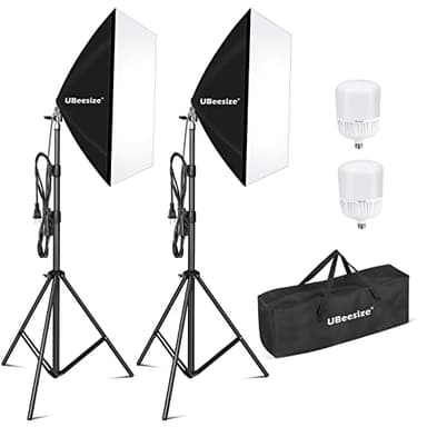 UBeesize Softbox Photography Lighting Kit, 27” x 20” Continuous Lighting Kit with 2pcs 40W E27 Socket 6500K Bulbs, Professional Photo Studio Lighting for Video Recording, Portrait Shooting - Image 1