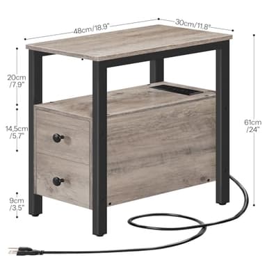 HOOBRO End Table with Charging Station, Narrow Side Table with 2 Drawers & USB Ports & Power Outlets, Nightstand for Small Spaces, Bedroom, Living Room, Stable and Sturdy, Greige and Black BG541BZ01 - Image 3