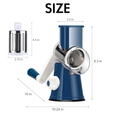 Ourokhome Rotary Cheese Grater Hand Crank, Kitchen Shredder Speed Mandolin Slicer Ice Shaver with Handle and Drum Blades for Cheese, Vegetable, Nuts, Chocolate, Potato, Carrot, 5 Blades, Dark Blue - Image 9