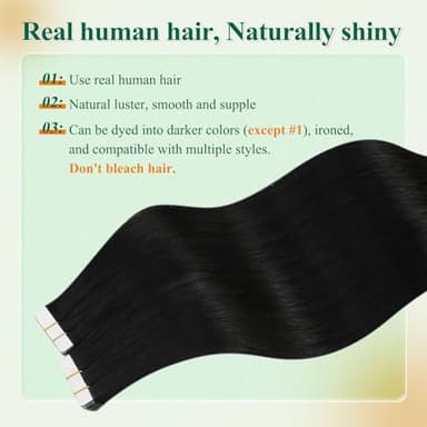 Easyouth Tape in Hair Extensions Black Human Hair Tape in Extensions Jet Black Lightweight Hair Extension Real Human Hair Tapes in 20 Inch 50g 20Pcs - Image 5
