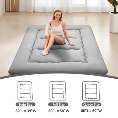 INFINICE Japanese Floor Mattress Futon Mattress, Foldable Roll Up Mattress with Portable Storage Bag, Tatami Mat Sleeping Pad Suitable for Camping, Guest Room, Gray, Queen - Image 3