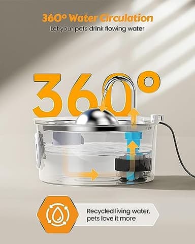 AONBOY Cat Water Fountain with Water Level Window, 108oz/3.2L Cat Fountain Stainless Steel, 6Filters + 3Sponge Filters, Faucet Shape Dog Water Fountain, Double Noise Reduction Design, Multi Filtration - Image 5