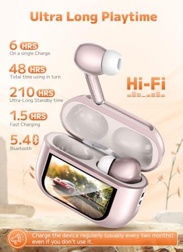 Szwdo Wireless Earbuds, Bluetooth 5.4 Ear Buds with Multifunctional Touch Screen, ANC/ENC Noise Cancelling Headphones with 48H Playtime, Bass Stereo Sound, for Laptop, Android/iOS, Pad, Rose Gold - Image 3