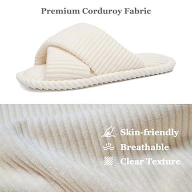 GOEWY House Slippers for Women Fuzzy Womens Slippers Indoor Outdoor Open Toe With Cross Band Corduroy Memory Foam Warm Gifts for Woman Size 9 10 Beige - Image 3