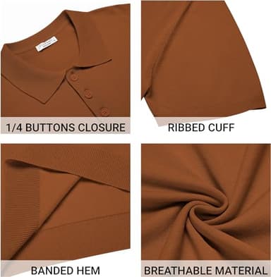 COOFANDY Mens Knit Polo Shirts Casual Short Sleeve Classic Polo Shirts Button Down Golf Shirts Caramel - Image 5