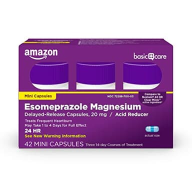Amazon Basic Care Esomeprazole Magnesium Delayed-Release Mini Capsules, 20 mg, Acid Reducer, 24 Hour Heartburn Medicine, 42 Count - Image 1