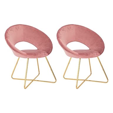 CangLong Modern Velvet Accent Upholstered Make-up Stool Home Office Guest Reception Dining Leisure Lounge Chairs with Golden Legs Set of 2, Pink 1 - Image 4