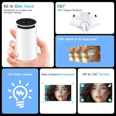 Mini Projector with Android System, HY300PRO 4K 1080P Support Portable Projector with WIFI 6 and Bluetooth, 160 ANSI, Auto Keystone Correction, 130" Screen Video Projector for Laptop/PC/Smartphone - Image 3
