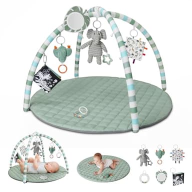 Blissful Diary Baby Play Gym Mat, Play Mat Activity Mat with 6 Detachable Toys for Stage-Based Sensory & Motor Skill Development, Easy to Install & Clean, Baby Essentials Gift, Sage Green - Image 1