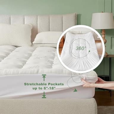 BEDLORE King Mattress Topper Viscose Derived from Bamboo, Thick Pillow Top Mattress Pad with Stretchable Pockets for 6-18 inches Mattress, Soft Breathable Mattress Topper for Back Pain Relief - Image 2