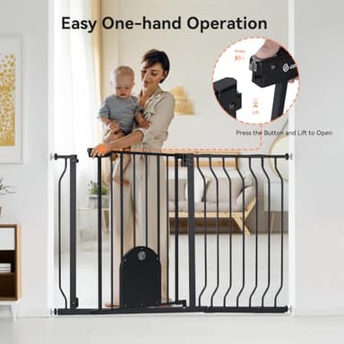 COMOMY 29.5-48.4" Baby Gate with Adjustable Cat Door,Extra Wide Metal Cat Gate for Stairs Doorways, Auto Close Dog Gate with Pet Door for House, Pressure Mounted Easy Walk Through (30" Tall, Black) - Image 5