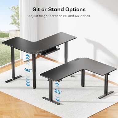 HUANUO 63″ Dual Motor L-Shaped Standing Desk, Built-in Power Outlets, Electric Height Adjustable Corner Computer Desk, Large Power Strip Holder, Sit Stand Up Desk with 3 Preset Heights, Black - Image 7