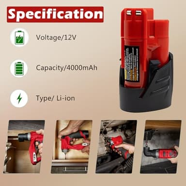 Bmcot 2Packs 4.0Ah Replacement Battery Compatible with Mke 12V Lithium Ion Battery 48-11-2420 48-11-2440 48-11-2402 48-11-2411 48-11-2412 Cordless Power Tools - Image 3
