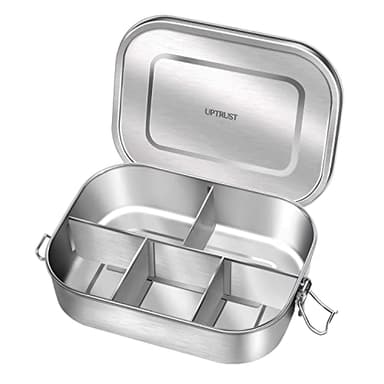 UPTRUST Stainless Steel Bento Lunch Food Box Container, 5-Compartment Large 1400ML Metal Bento Lunch Box Container for Kids or Adults with Lockable Clips to Leak Proof - Image 1