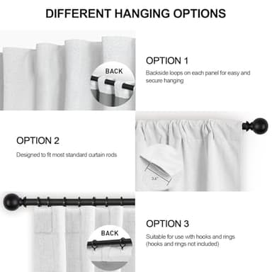 FLORECORD 100% Blackout Linen Curtains 52 Inch Wide x 63 Inch Long 2 Panels Set Thermal Insulated Textured Black Out Darkening Drapes for Bedroom Living Room Hook Belt/Back Tab/Rod Pocket - Image 3