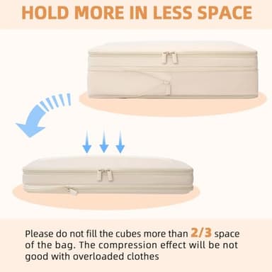 BAGAIL 4 Set/6 Set/8 Set Compression Packing Cubes Travel Accessories Expandable Packing Organizers (Square Mesh, 06-Beige) - Image 5