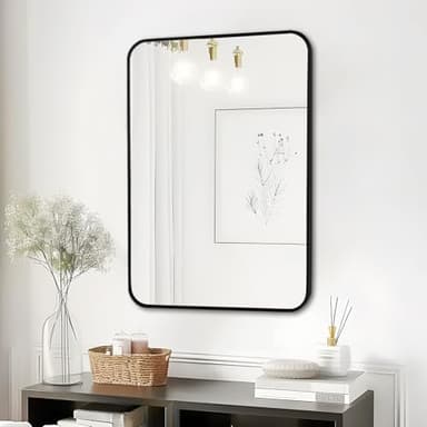 Fabuday Black Bathroom Mirror for Over Sink Wall - 24x36 Rectangle Mirror with Matte Metal Frame, Big Rounded Rectangular Vanity Mirrors for Bedroom, Living Room, Entryway, Horizontally/Vertically - Image 5
