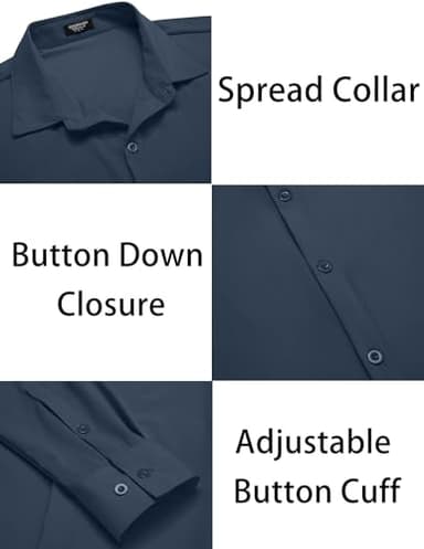 COOFANDY Men's Wrinkle Free Shirts Long Sleeve Slim Fit Dress Shirt Casual Button Down Shirt Dark Blue - Image 5