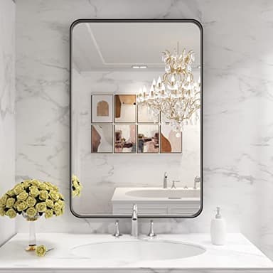 LOAAO Black Metal Framed Bathroom Mirror for Wall, 24X36 Inch Rounded Rectangle Mirror, Matte Black Bathroom Vanity Mirror Farmhouse, Anti-Rust, Hangs Horizontally or Vertically - Image 6