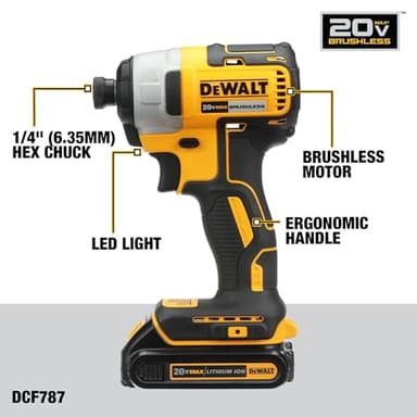 DEWALT 20V MAX Cordless Drill, Impact Driver, 2-Tool Power Tool Combo Kit, Brushless Power Tool Set with 2 Batteries and Charger Included (DCK277D2) - Image 5