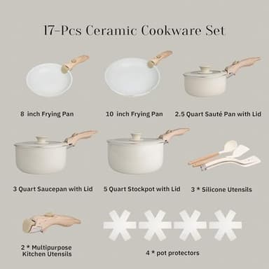 Pots and Pans Set, Non - Stick 17pcs Cookware Sets with Detachable Handles for Easy Storage and Versatile Use in Family Dinners & Daily Cooking - Image 2