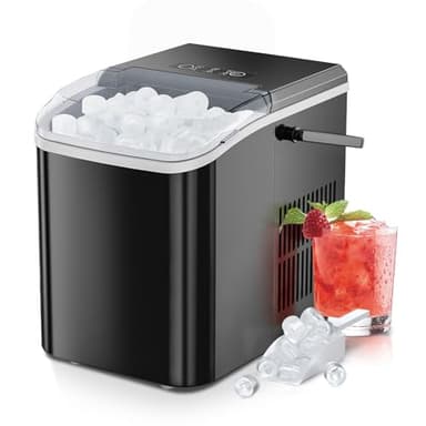 SMUG Countertop Ice Maker, 9 Cubes in 6 Mins, 26lbs in 24Hrs, 2 Sizes of Bullet Ice, Auto-Cleaning, Portable Ice Machine with Handle, Basket and Scoop for Home Kitchen, Party and Camping (Deep Black) - Image 1
