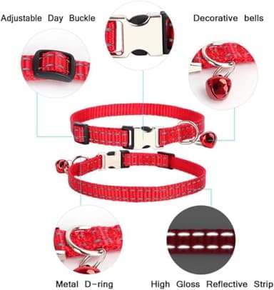 Pink Puppy Collar with Bell,Reflective Cat Collar with Bells Metal Buckle Girl Female Nylon Dog Collar with Bells for XXS XS Tiny Little Kitten Boy Pet Dogs, 7.5-11 Inch - Image 6