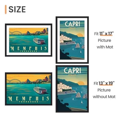 upsimples 13x19 Picture Frame Set of 5, Display Pictures 11x17 with Mat or 13 x 19 Without, Wall Gallery Poster Frames, Black - Image 5