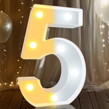 Pooqla LED Light Up Numbers, Warm White and Cool White Decorative Lighted Marquee Numbers, Light Up Numbers for Boys Girls Party, Wedding, Bar, Night Light, Room Decor, Birthday Decoration, Number 5 - Image 7