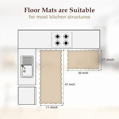 Arenarug Scalloped Kitchen Mats for Floor 2PC Cushioned Anti Fatigue Kitchen Mats Rugs Waterproof Non Slip Farmhouse Boho Floral Comfort Foam Standing Mat for Sink Laundry, White - Image 3