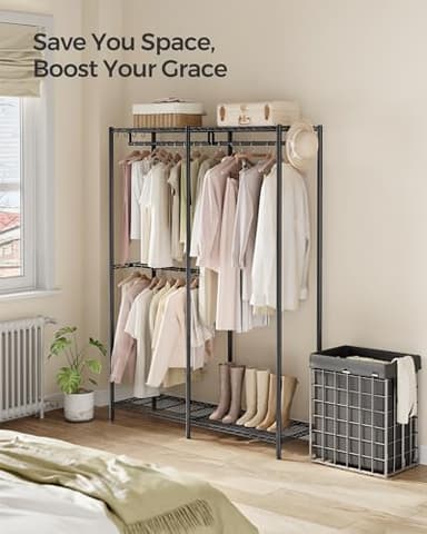 SONGMICS Clothes Rack, Freestanding Wardrobe Closet, Metal Clothing Racks, Heavy-Duty Garment Rack with Adjustable Shelves, Hanging Rods, Dividable, 15.8 x 47.2 x 70.9 Inches, Ink Black ULGR423B01 - Image 3