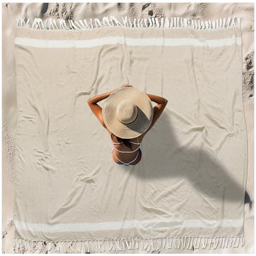 Oversized Turkish Beach Towel Blanket XXL Cotton Sandproof Towels Boho Woven Extra Large Big Sand Free Giant Throw Blankets Huge Quilt XL Picnic Camping Necessities Cloud For Adult Gifts Beige - Image 1