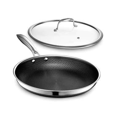 HexClad Hybrid Nonstick 12-Inch Frying Pan with Tempered Glass Lid, Stay-Cool Handle, Dishwasher-Friendly, Oven-Safe Up to 900°F, Induction Ready, Compatible with All Cooktops - Image 1