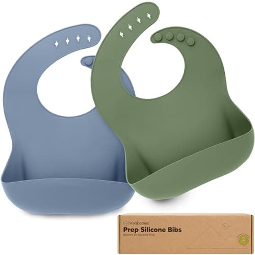 KeaBabies 2-Pack Silicone Baby Bibs for Eating - Sturdy Food-Grade Silicone Bibs for Babies Girl, Boy, Large Food Catcher, Clean & Put On Easily, Waterproof Toddler Feeding Essentials (Slate) - Image 1