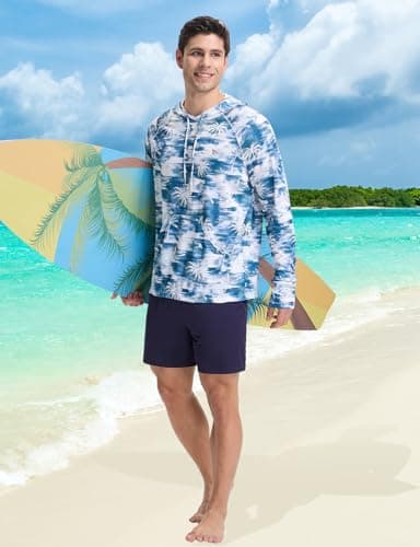 baleaf Swim Shirts Men Rash Guard Long Sleeve Sun Protection Hoodie UV Lightweight Athletic Running with Kangaroo Pocket Blue Coconut L - Image 7