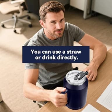 BENZZO 50 oz Tumbler with Handle and Straw Large Coffee Travel Mug Insulated Water Jug Thermal Cup Cold and Hot with Lid - Image 3