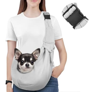 Pawaboo Small Dog Sling Carrier, Reversible Hands Free Dog Sling Carrier for Small Dogs and Cats, Puppy Sling Carrier with Adjustable Strap Buckle & Safety Harness, Puppy Essentials, Grey - Image 1