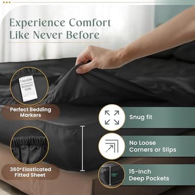 800 Thread Count Egyptian Cotton Sheets Queen Sheet Set Deep Pocket,100% Cotton Bed Sheets Queen Size Set, No Pill Soft & Comfy Naturally Cool Breathable Elasticated Sheet & Pillowcase Sets- Charcoal - Image 3