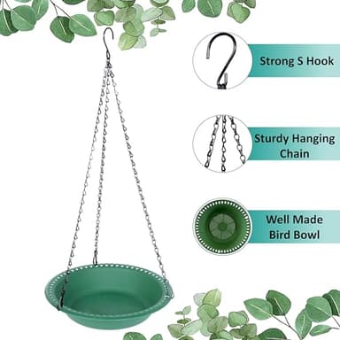 Hanging Bird Feeder Tray with Drainage Holes for Outside, Rugged Recycled Plastic Wild Bird Feeding Station (10 inch, Green) - Image 5